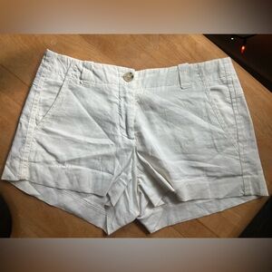 Theory White Flat-Front linen Shorts